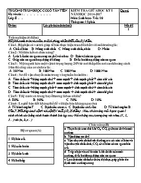 Đề kiểm tra giữa học kì I Sinh học lớp 8 - Năm học 2016-2017 - Trường THCS Tân Tiến